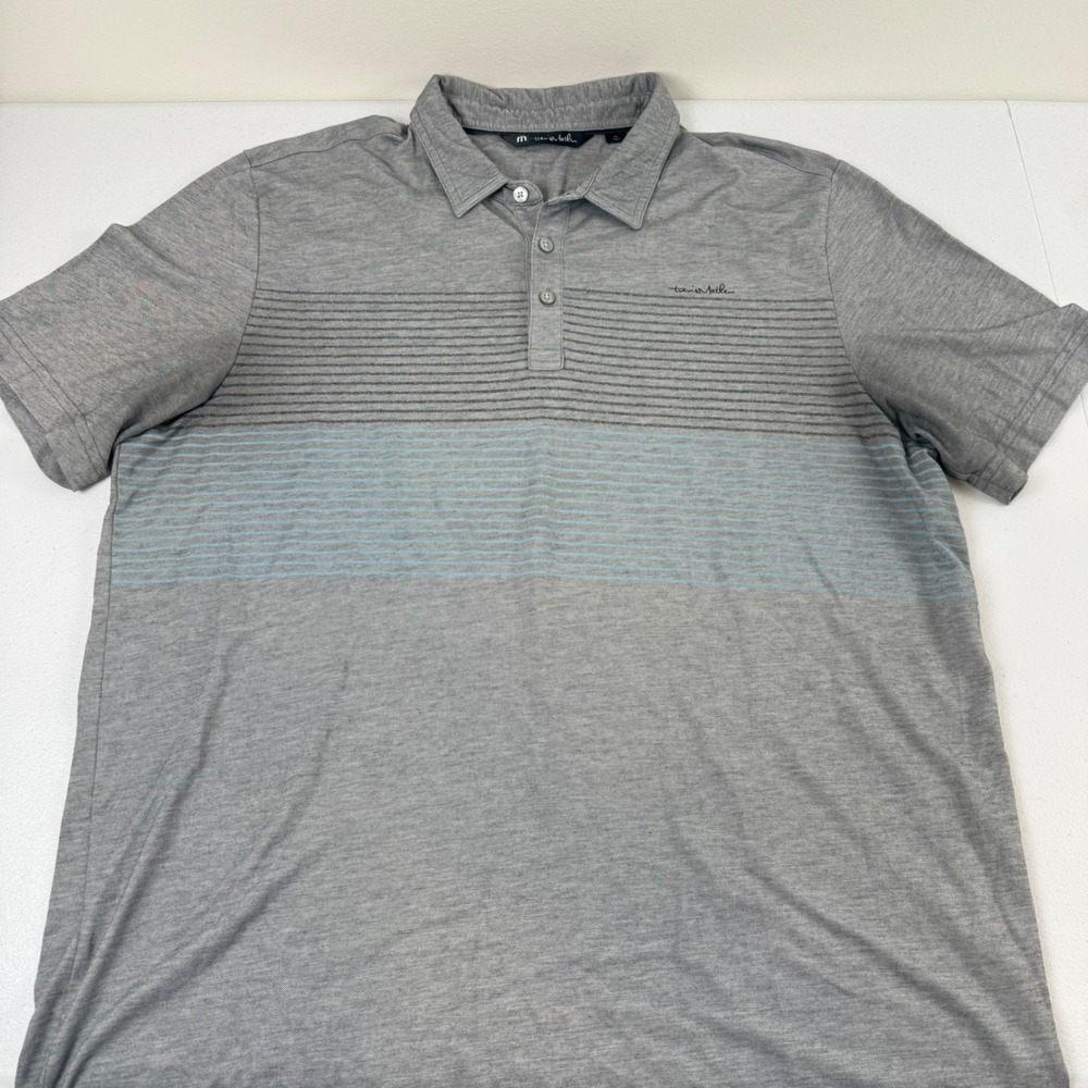 Travis Mathew Mens XL Grey Striped Short Sleeve Golf Polo Shirt Heathered
